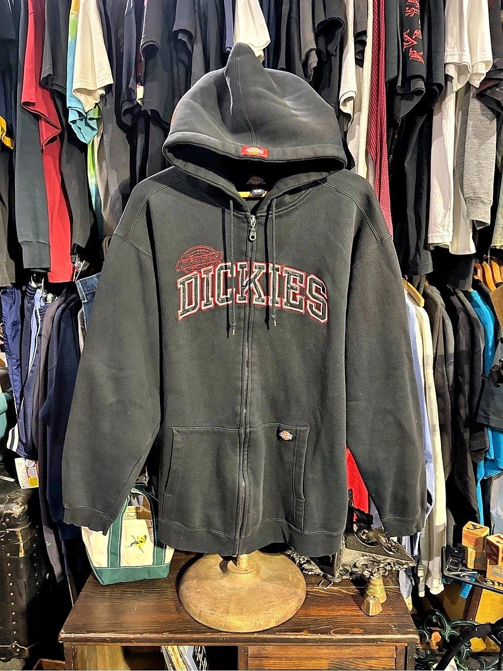 Vintage Y2K Dickies Embroidered Logo Full Zip Hoodie Black XL